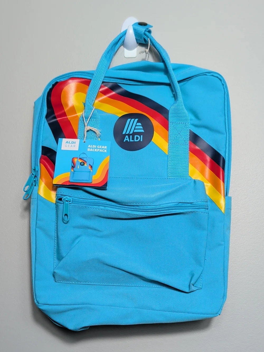 ALDI Gear Bright Blue Backpack Laptop Pocket Retro Rainbow Stripe 2023 NEW